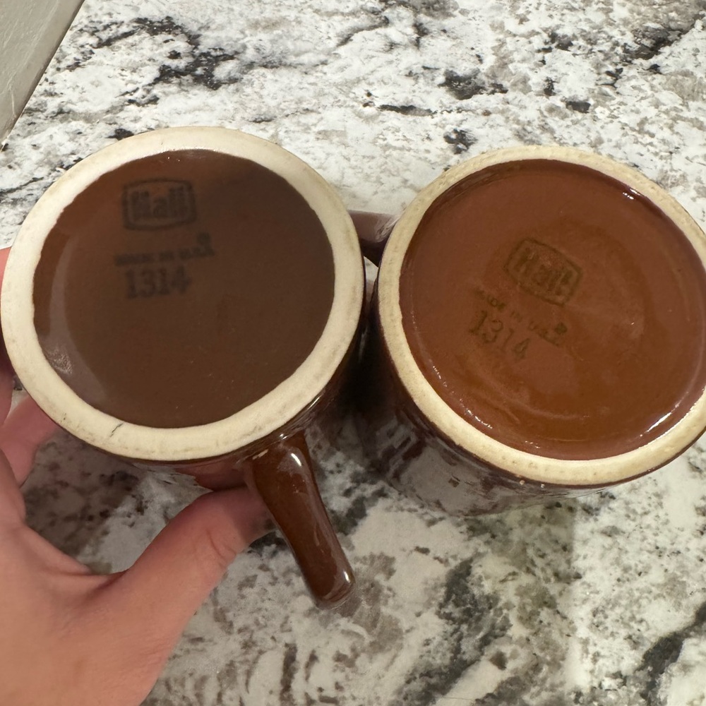 2 Hall 1314 Brown Glaze Restaurant Style Heavy Duty Coffee Mugs - Picture 2 of 5
